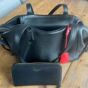 Tory Burch Black Leather Bag and Wallet